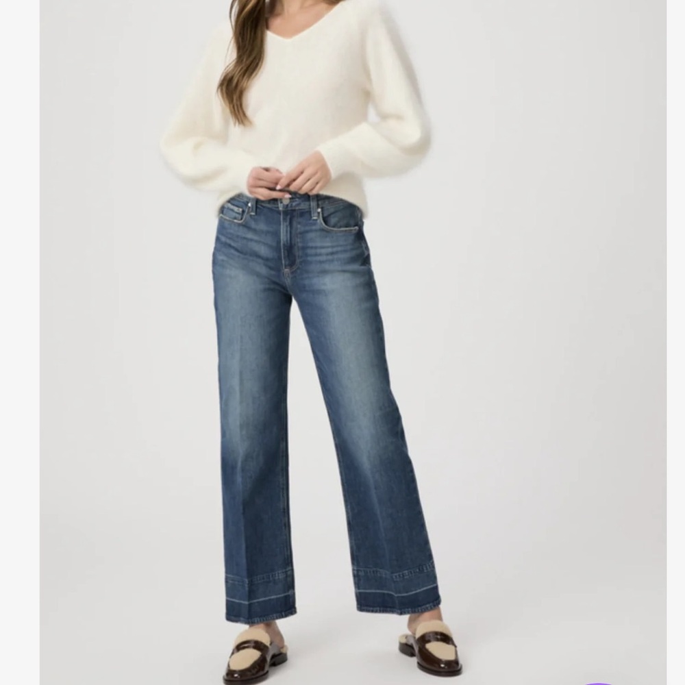 PAIGE Medium Blue Wide Leg Jeans - Picture 2 of 12